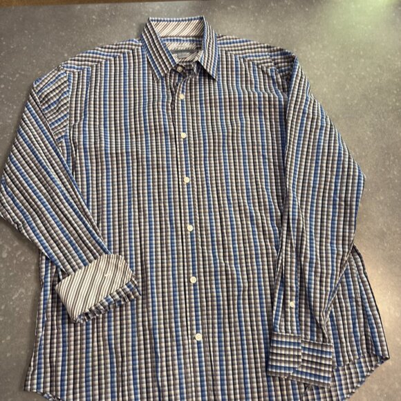 Johnston & Murphy Blue Plaid Button-Up Shirt - Size XL Tailored Fit - Picture 3 of 10